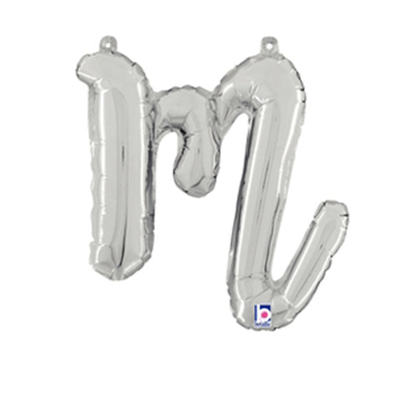Silver Script Letter M Foil Balloon 14"