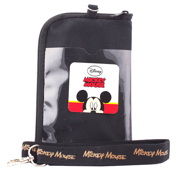 Mickey Mouse Character Black/Gold Lanyard with Detachable Cellphone Case Or Coin Purse