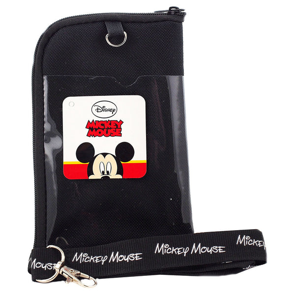 Mickey Mouse Character Black/Silver Lanyard with Detachable Cellphone Case Or Coin Purse
