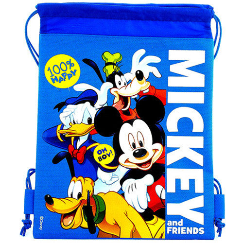 Mickey Mouse and Friends " 100% Happy " Character Licensed Blue Drawstring Bag