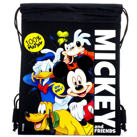 Mickey Mouse and Friends " 100% Happy " Character Licensed Black Drawstring Bag