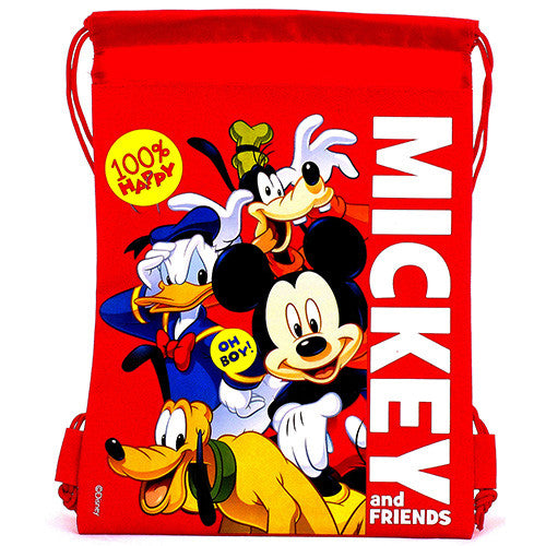 Mickey Mouse and Friends " 100% Happy " Character Licensed Red Drawstring Bag