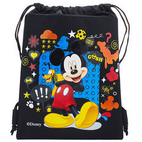 Mickey Mouse " Cheese Cheese " Character Licensed Black Drawstring Bag