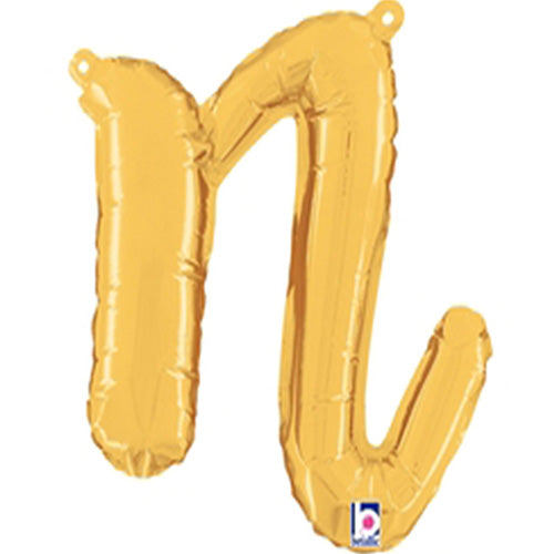 Gold Script Letter N Foil Balloon 14"