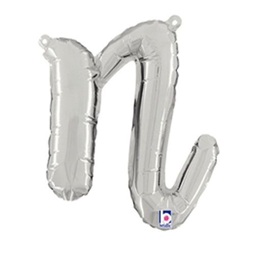 Silver Script Letter N Foil Balloon 14"