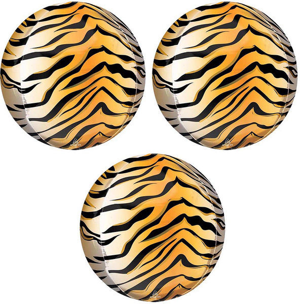 3 Tiger Print Orbz Foil Balloons 16" Pack