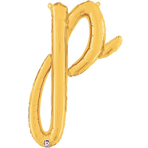 Gold Script Letter P Foil Balloon 24"