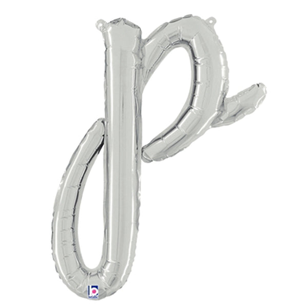 Silver Script Letter P Foil Balloon 24"