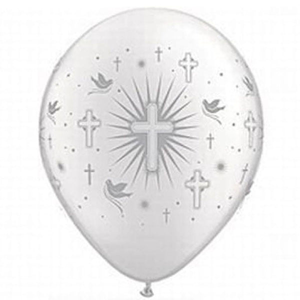 Latex 11" White Silver Printed Around Beautiful Baptism or Communion Theme Balloon 12ct