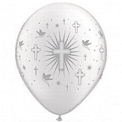 Latex 11" White Silver Printed Around Beautiful Baptism or Communion Theme Balloon 12ct