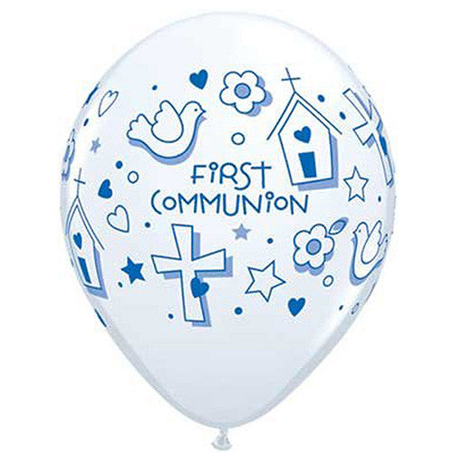 Latex 11"  Blue Beautiful Printed Around First Communion Theme Balloon 12ct
