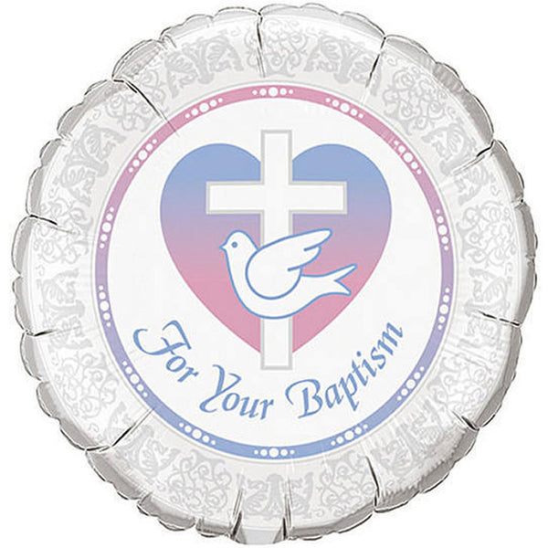 18" Baptism Cross and Dove " For Your Baptism " Theme Silver Foil Balloon ( 2 Balloons )