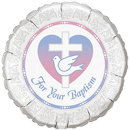 18" Baptism Cross and Dove " For Your Baptism " Theme Silver Foil Balloon ( 2 Balloons )