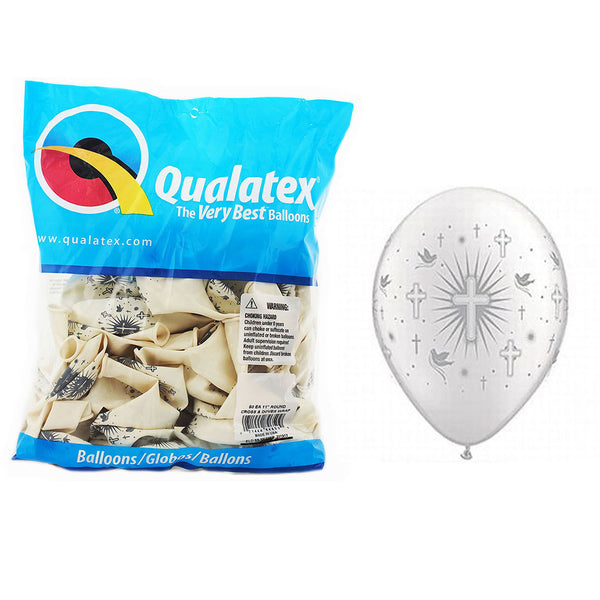 Latex 11" White Silver Printed Around Beautiful Baptism or Communion Theme Balloon 50ct