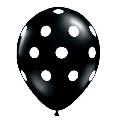Latex 11" Qualatex Black Polka Dots Balloons 12ct