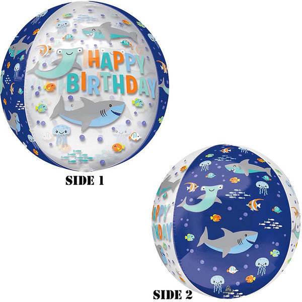 Happy Birthday Shark Orbz Balloon 16"
