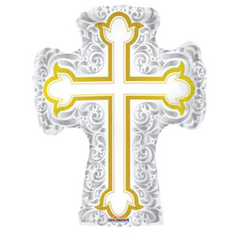Jumbo Silver Gold Cross Baptism/Communion Theme Foil Balloons 28 "