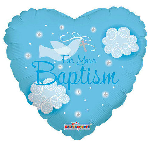18" Baptism Heart Shape " For Your Baptism " Theme Blue Foil Balloon with 1 Side Printing ( 3 Balloons )