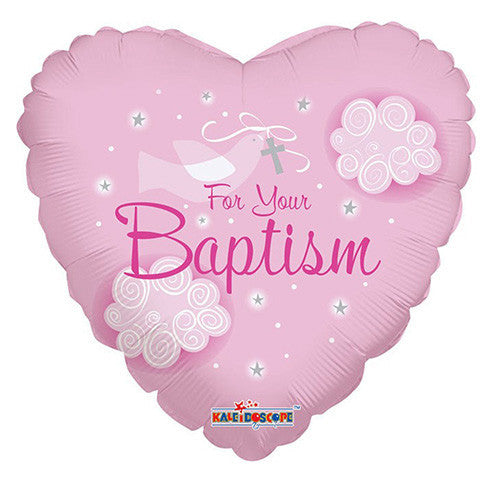 18" Baptism Heart Shape " For Your Baptism " Theme Pink Foil Balloon with 1 Side Printing (3 Balloons )