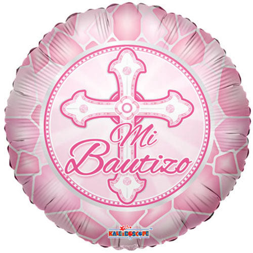 18" Baptism Cross " Mi Bautizo " Spanish Theme Pink Foil Balloon ( 3 Balloons )