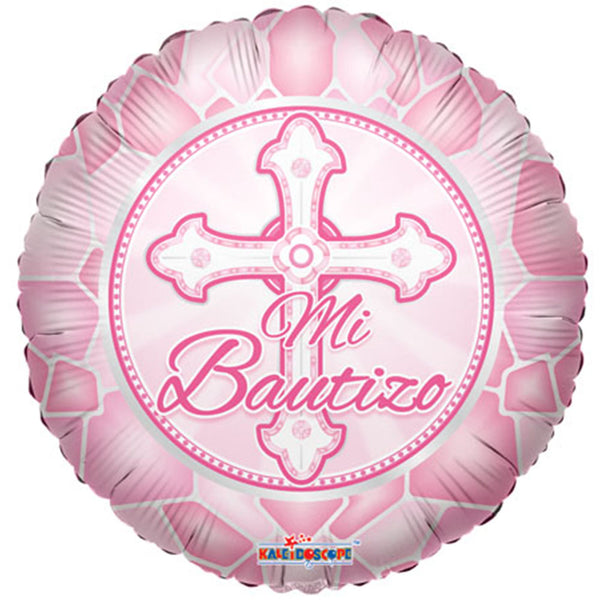 18" Baptism Cross " Mi Bautizo " Spanish Theme Pink Foil Balloon ( 3 Balloons )