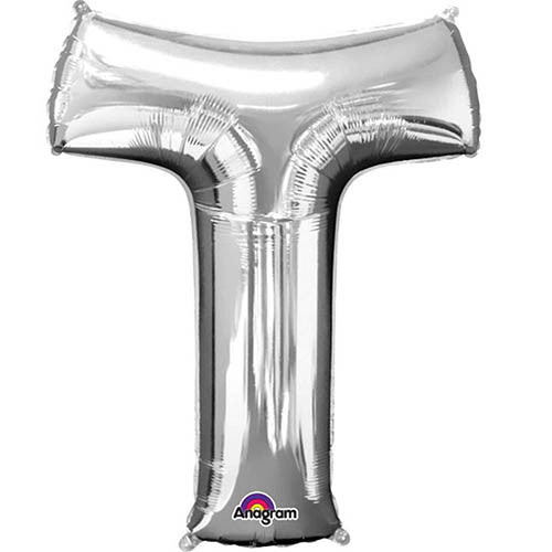 Giant Silver Letter T Foil Balloon 32"
