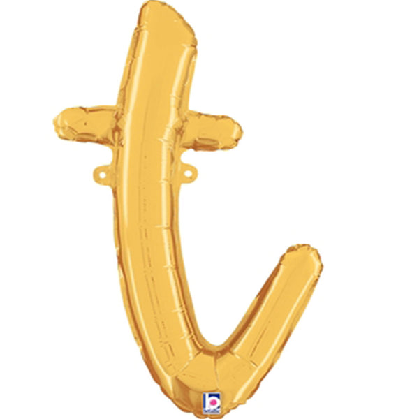 Gold Script Letter T Foil Balloon 24"