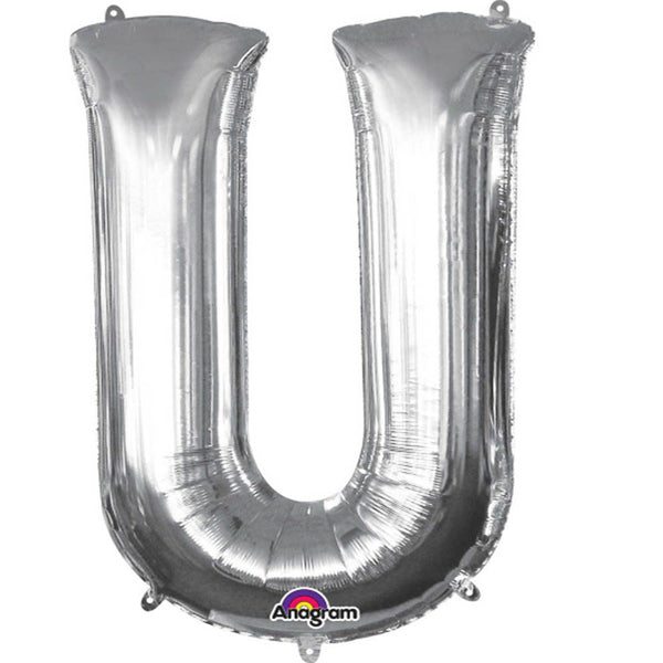 Giant Silver Letter U Foil Balloon 33"