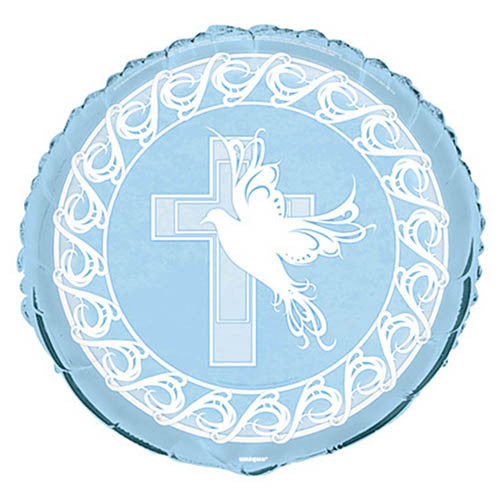 18" Baptism or Communion Dove Cross Theme Blue Foil Balloon (3 Balloons )
