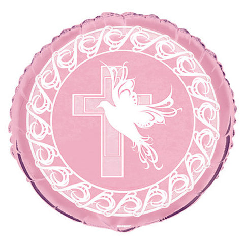 18" Baptism or Communion Dove Cross Theme Pink Foil Balloon (3 Balloons )