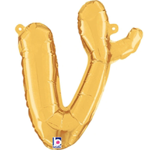 Gold Script Letter V Foil Balloon 14"