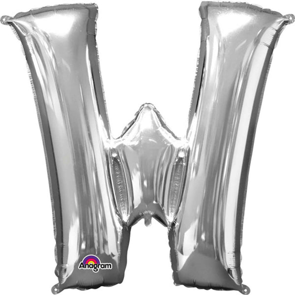 Giant Silver Letter W Foil Balloon 33"