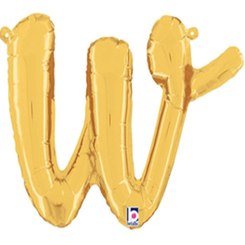 Gold Script Letter W Foil Balloon 14"