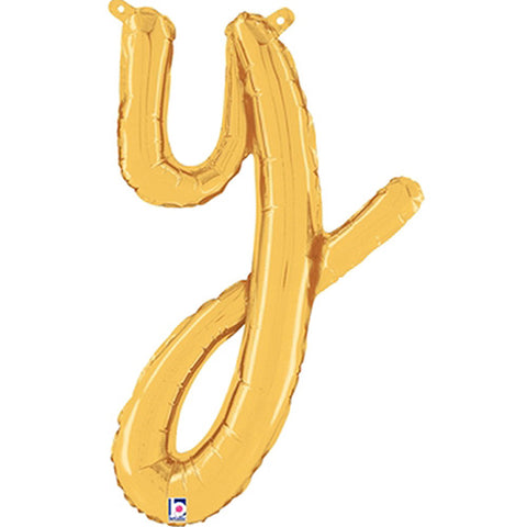 Gold Script Letter Y Foil Balloon 24"